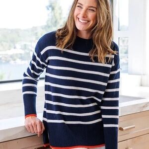 Pura cashmere Nautical Blue and White Crew Neck Sweater